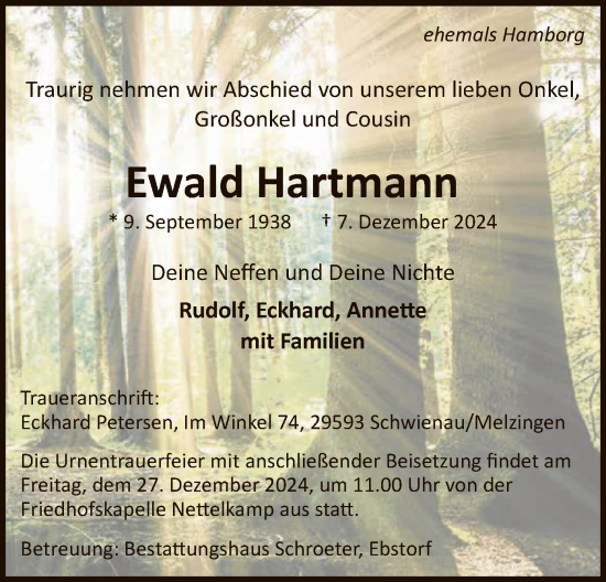 Traueranzeige von Ewald Hartmann von UEL