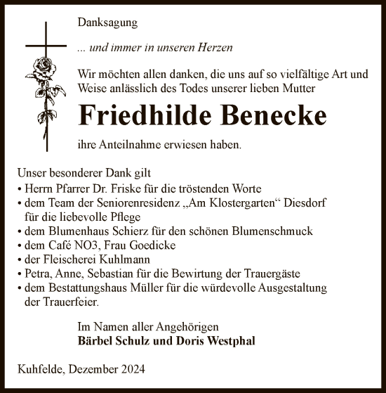 Traueranzeige von Friedhilde Benecke von UEL