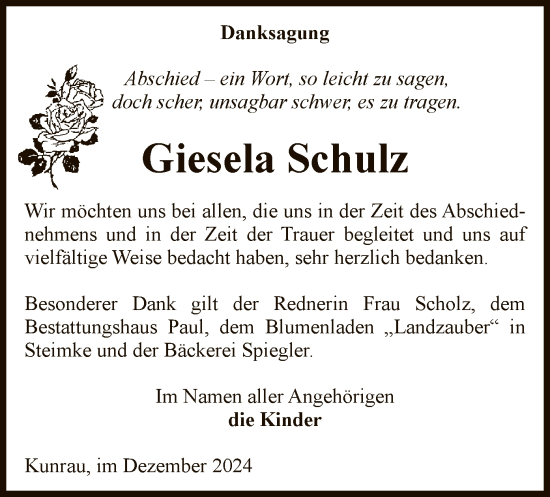 Traueranzeige von Giesela Schulz von UEL