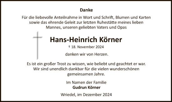 Traueranzeige von Hans-Heinrich Körner von UEL