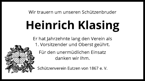 Traueranzeige von Heinrich Klasing von UEL