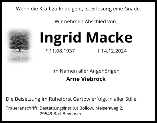 Traueranzeige von Ingrid Macke von UEL