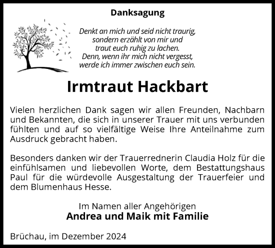 Traueranzeige von Irmtraut Hackbart von UEL