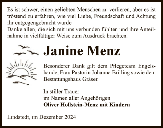 Traueranzeige von Janine Menz von UEL
