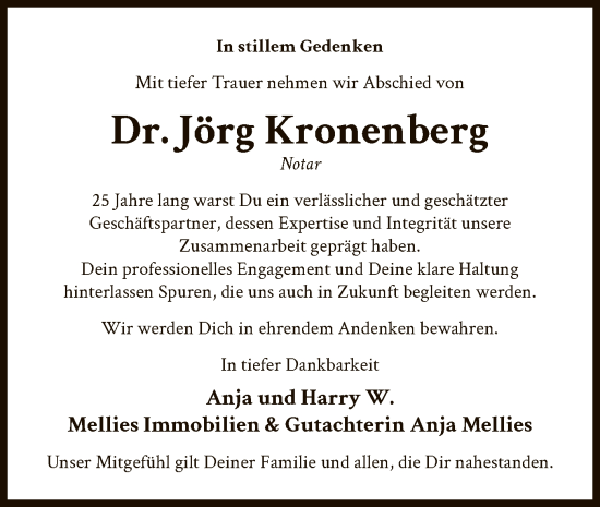 Traueranzeige von Jörg Kronenberg von UEL