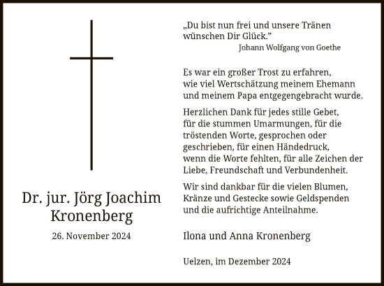 Traueranzeige von Jörg Joachim Kronenberg von UEL