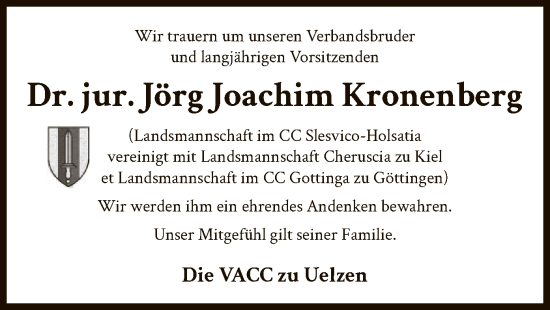 Traueranzeige von Jörg Joachim Kronenberg von UEL