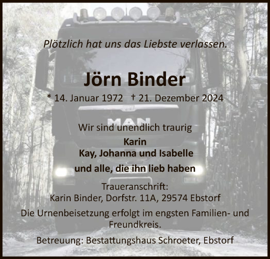 Traueranzeige von Jörn Binder von UEL