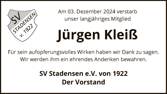 Traueranzeige von Jürgen Kleiß von UEL