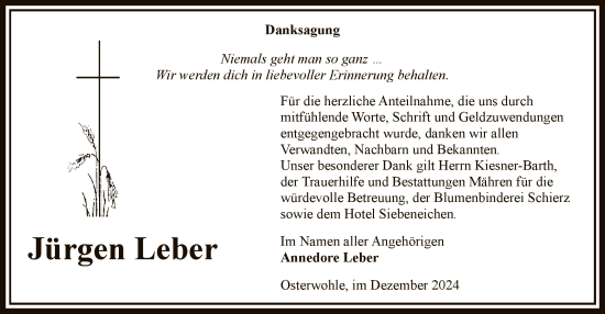 Traueranzeige von Jürgen Leber von UEL