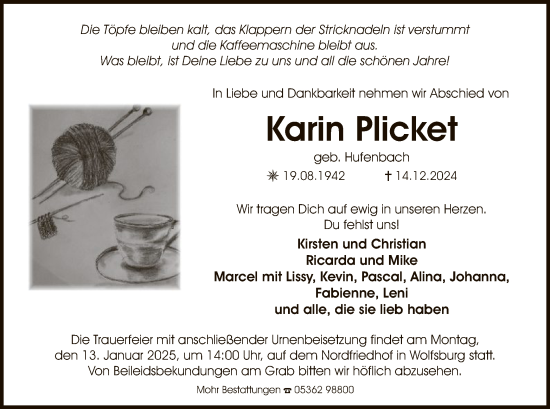 Traueranzeige von Karin Plicket von UEL