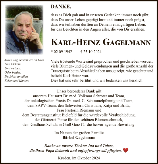 Traueranzeige von Karl-Heinz Gagelmann von UEL