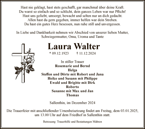 Traueranzeige von Laura Walter von UEL