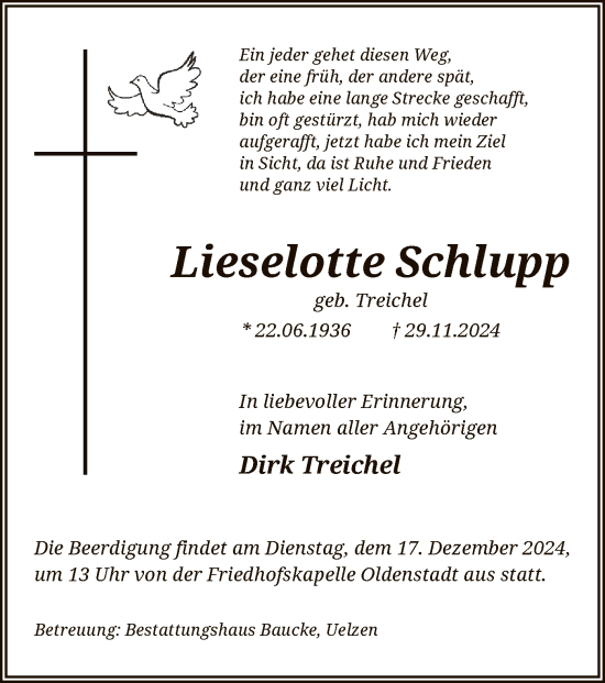 Traueranzeige von Lieselotte Schlupp von UEL