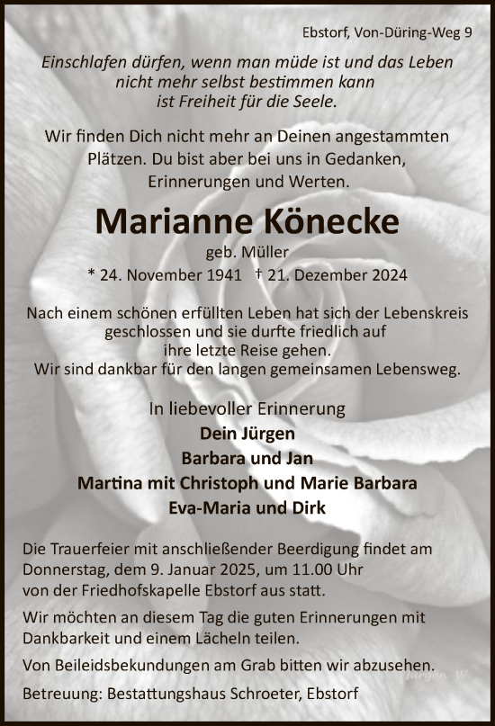 Traueranzeige von Marianne Könecke von UEL