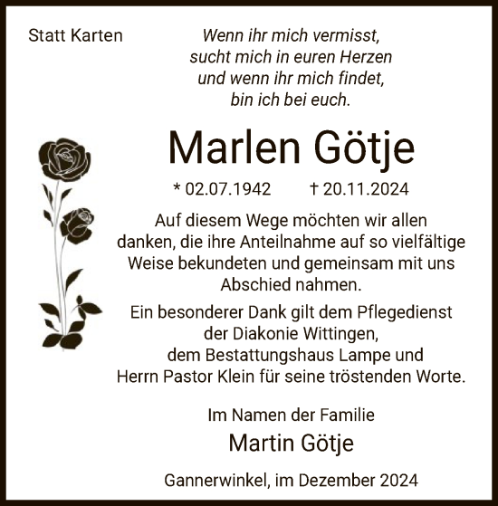 Traueranzeige von Marlen Götje von UEL