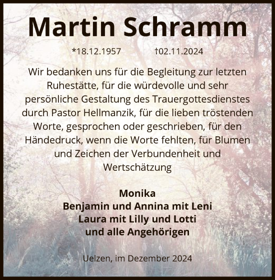 Traueranzeige von Martin Schramm von UEL