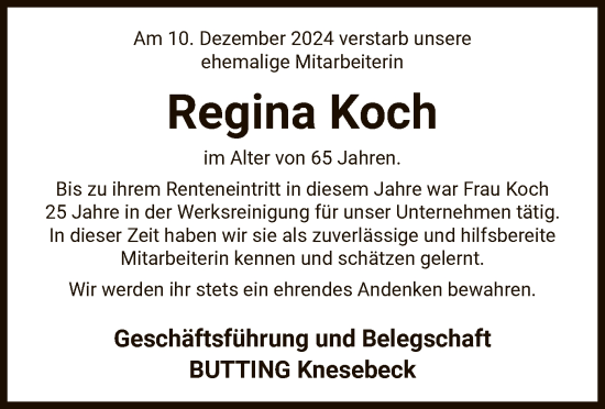 Traueranzeige von Regina Koch von UEL