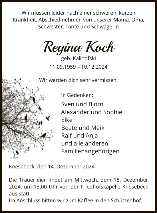 Traueranzeige von Regina Koch von UEL