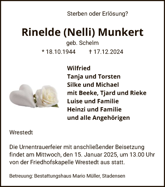 Traueranzeige von Rinelde Munkert von UEL