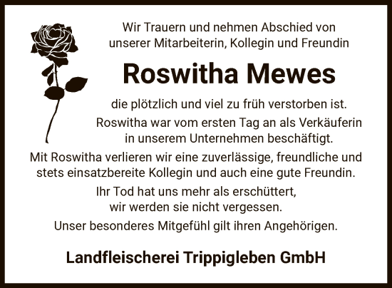 Traueranzeige von Roswitha Mewes von UEL