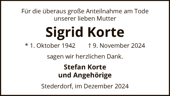 Traueranzeige von Sigrid Korte von UEL