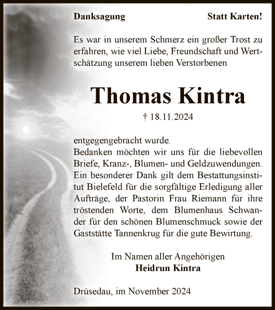 Traueranzeige von Thomas Kintra von UEL