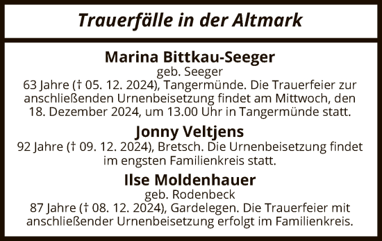 Traueranzeige von Trauerfälle  von UEL