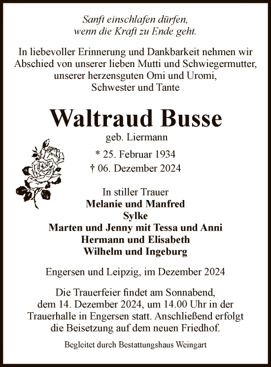 Traueranzeige von Waltraud Busse von UEL