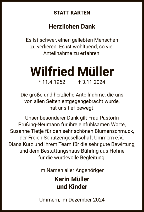 Traueranzeige von Wilfried Müller von UEL