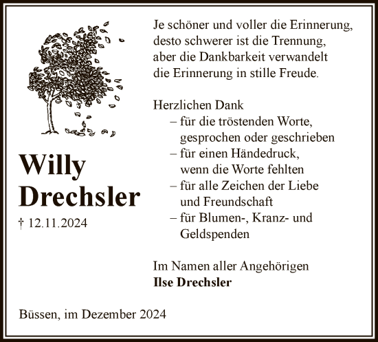 Traueranzeige von Willy Drechsler von UEL