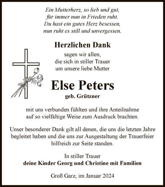 Traueranzeige von Else Peters von UEL