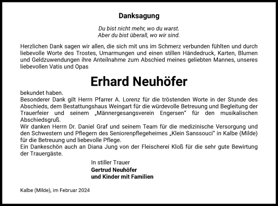 Traueranzeige von Erhard Neuhöfer von UEL