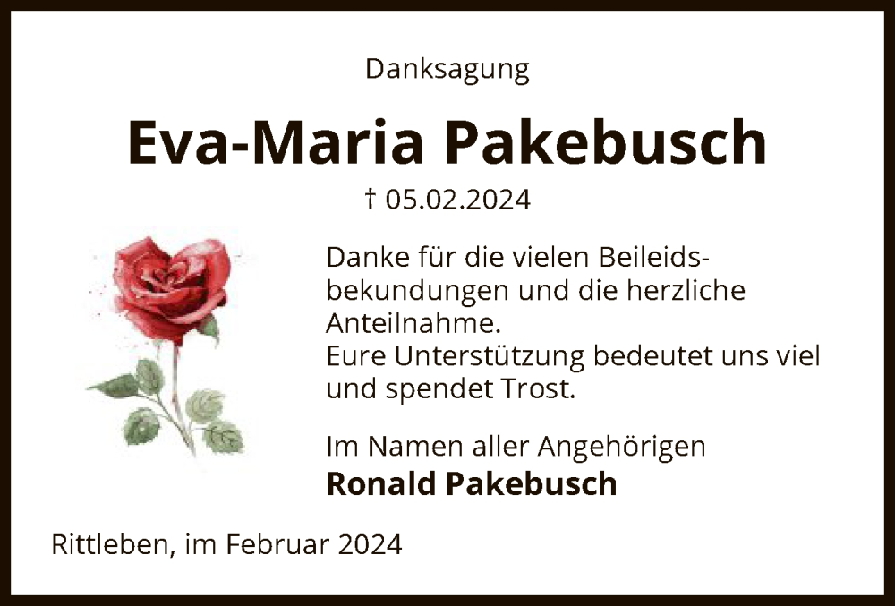  Traueranzeige für Eva-Maria Pakebusch vom 22.02.2024 aus UEL