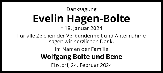 Traueranzeige von Evelin Hagen-Bolte von UEL