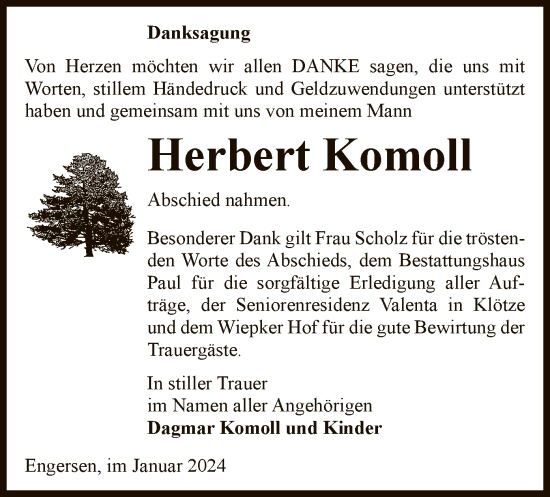 Traueranzeige von Herbert Komoll von UEL