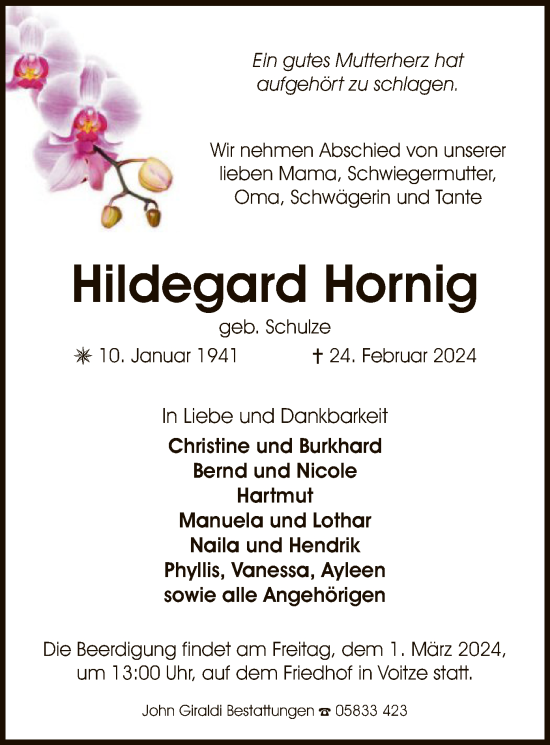 Traueranzeige von Hildegard Hornig von UEL