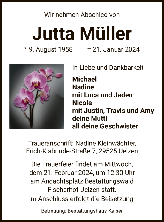 Traueranzeige von Jutta Müller von UEL