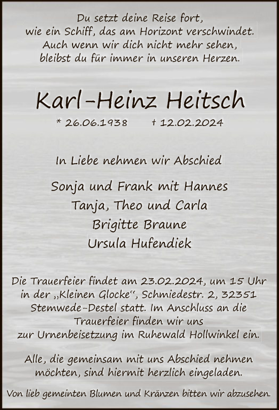 Traueranzeige von Karl-Heinz Heitsch von UEL