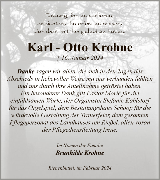 Traueranzeige von Karl-Otto Krohne von UEL