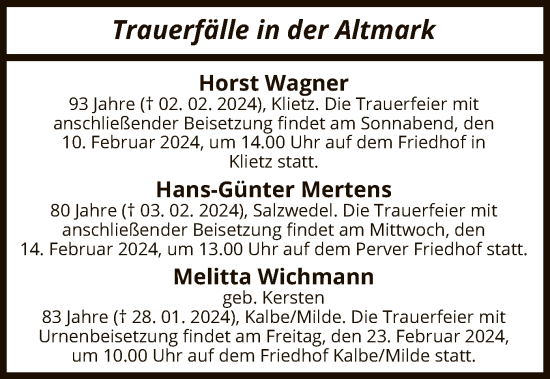Traueranzeige von Sterbetafel vom 08.02.2024 von UEL