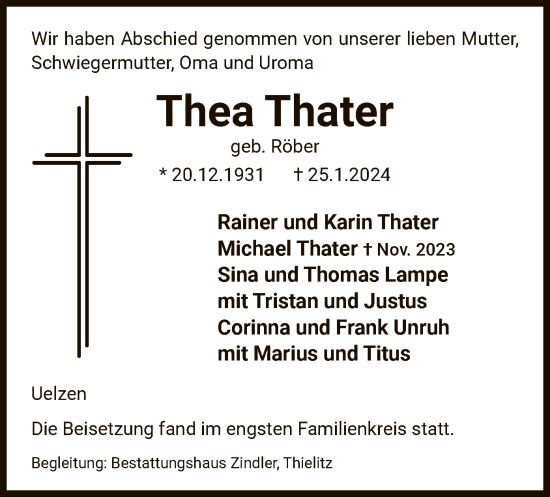 Traueranzeige von Thea Thater von UEL