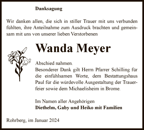 Traueranzeige von Wanda Meyer von UEL