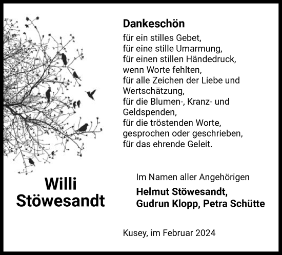 Traueranzeige von Willi Stöwesandt von UEL