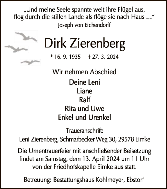 Traueranzeige von Dirk Zierenberg von UEL