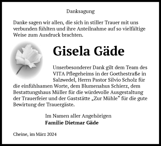 Traueranzeige von Gisela Gäde von UEL