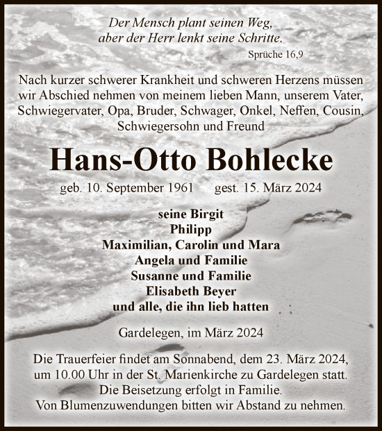 Traueranzeige von Hans-Otto Bohlecke von UEL