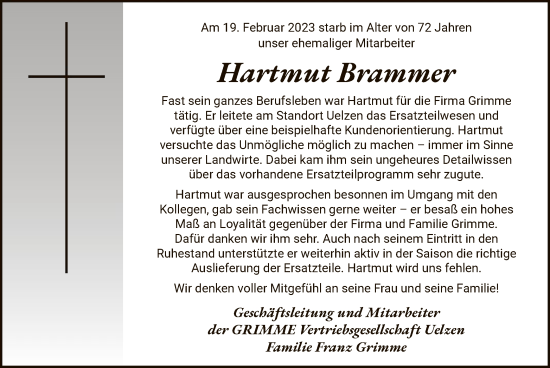 Traueranzeige von Hartmut Brammer von UEL