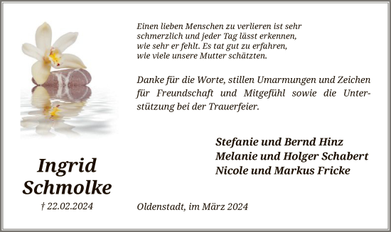 Traueranzeige von Ingrid Schmolke von UEL