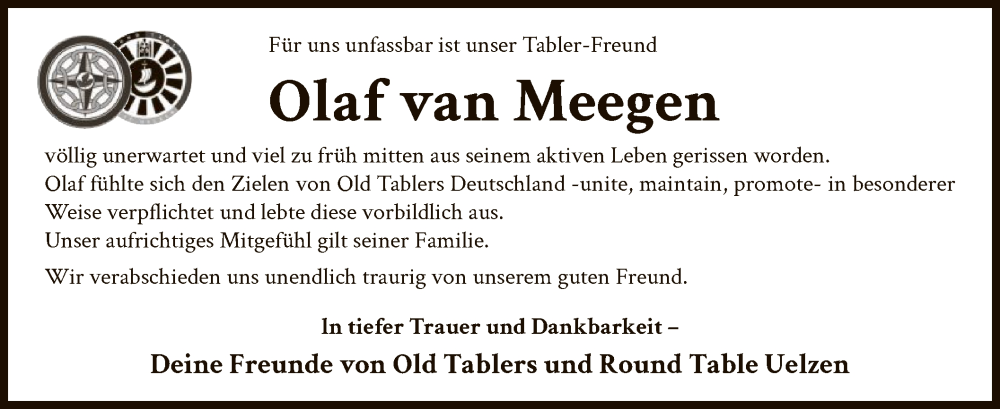  Traueranzeige für Olaf van Meegen vom 16.03.2024 aus UEL